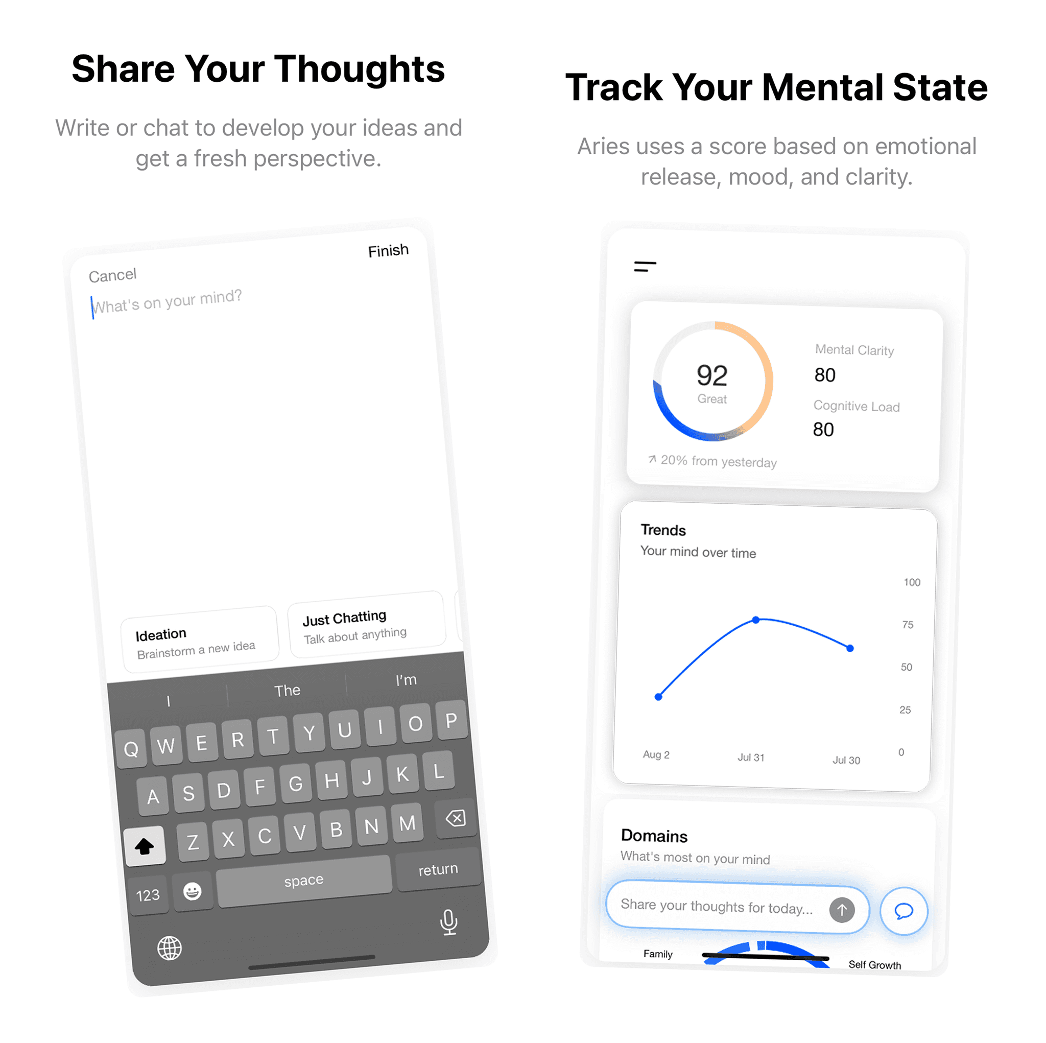 Aries AI dashboard - AI journaling app interface